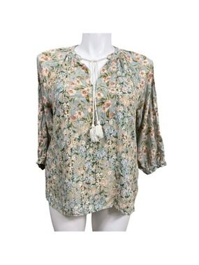 Stitch‎ By Chenault Floral Peasant Blouse XXL Boho Tassel Top
